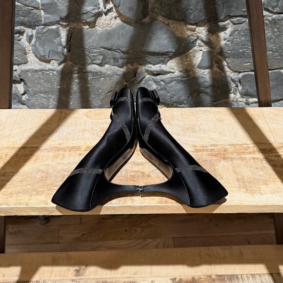 Salvatore Ferragamo Black Satin Crystal Embellished Pumps - Picture 7 of 12